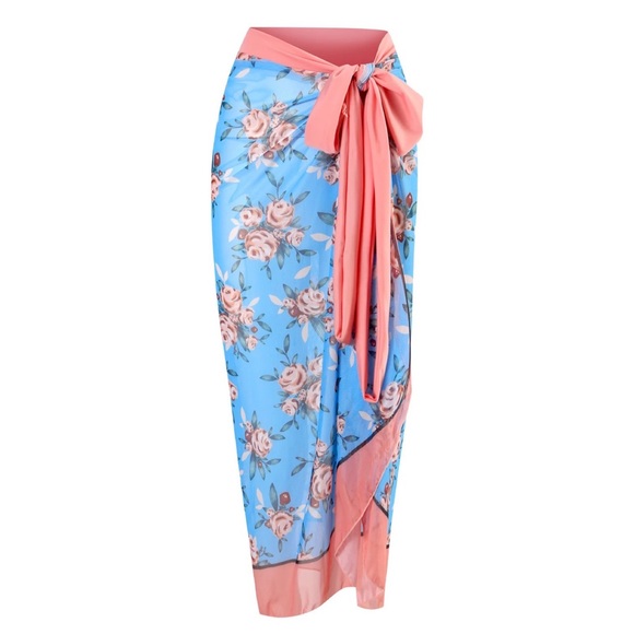 Other - Boho Pink and Blue Floral Sarong Beach Skirt